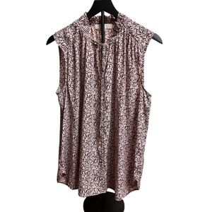 LOFT Size Large Sleeveless Top Maroon Red Blouse with Ruffle Accents and Pleated